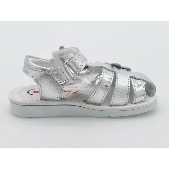 Dogi Sandals Baby Size 6 Silver Glitter Flower Strappy Slingback Hook & Loop - Picture 3 of 9